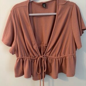 263S SHEIN Terracotta Tie-Front Blouse
